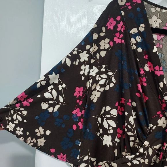 NWOT Lane Bryant Brown Floral Perfect Flutter-Sleeve Puff Print Midi Dress 22/24 - Picture 7 of 12